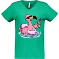 thumbnail image 3 of Inktastic Flamingo with Sunglasses Pool Float and Drink Women's V-Neck T-Shirt, 3 of 5