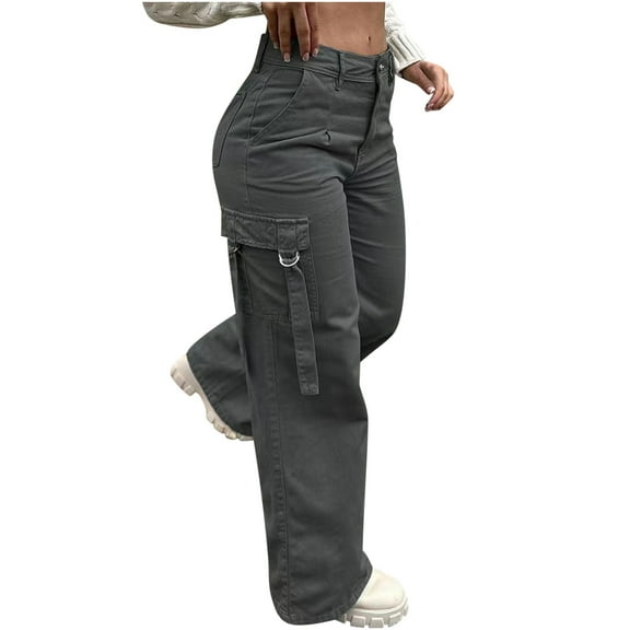 Turilly Womens Cargo Pants Clearance Fashion Women Solid Pants Casual Ladies Wide Leg Trousers With Pocket