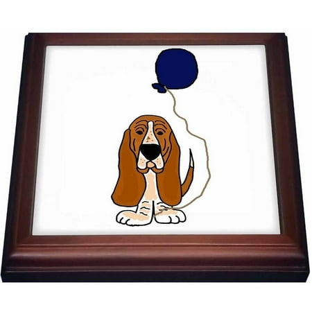 Blue Tile Design - 3dRose Funny Basset Hound Holding Blue Balloon Birthday Design, Trivet with Ceramic Tile, 8 by 8-inch