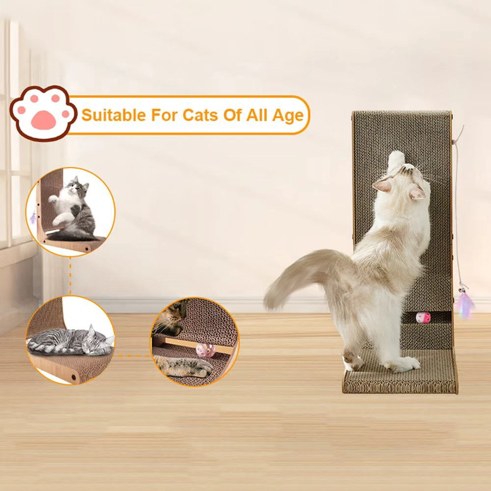 2PCS Cat Climbing Post – 15.8-Inch L-Shaped Cat Scratcher – Vertical Wall-Mounted Cat Scratching Post with Ball Toy – Suitable for Indoor Cats