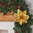 thumbnail image 6 of Christmas Poinsettia Flower Ornament, Artificial Gold Glitter Velvet Christmas Flowers, 3-Layer Sparkling Floral Decoration for Christmas Tree Wreath Garland Holiday Home Party Decor, 6 of 8
