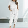 thumbnail image 2 of REORIAFEE 2pcs Womens Outfits Loose Sets Casual Tracksuit Outfits Travel Outfit Women's Two Piece Cotton Linen Short Sleeve Round Neck Tops Pants Set White XXL, 2 of 7