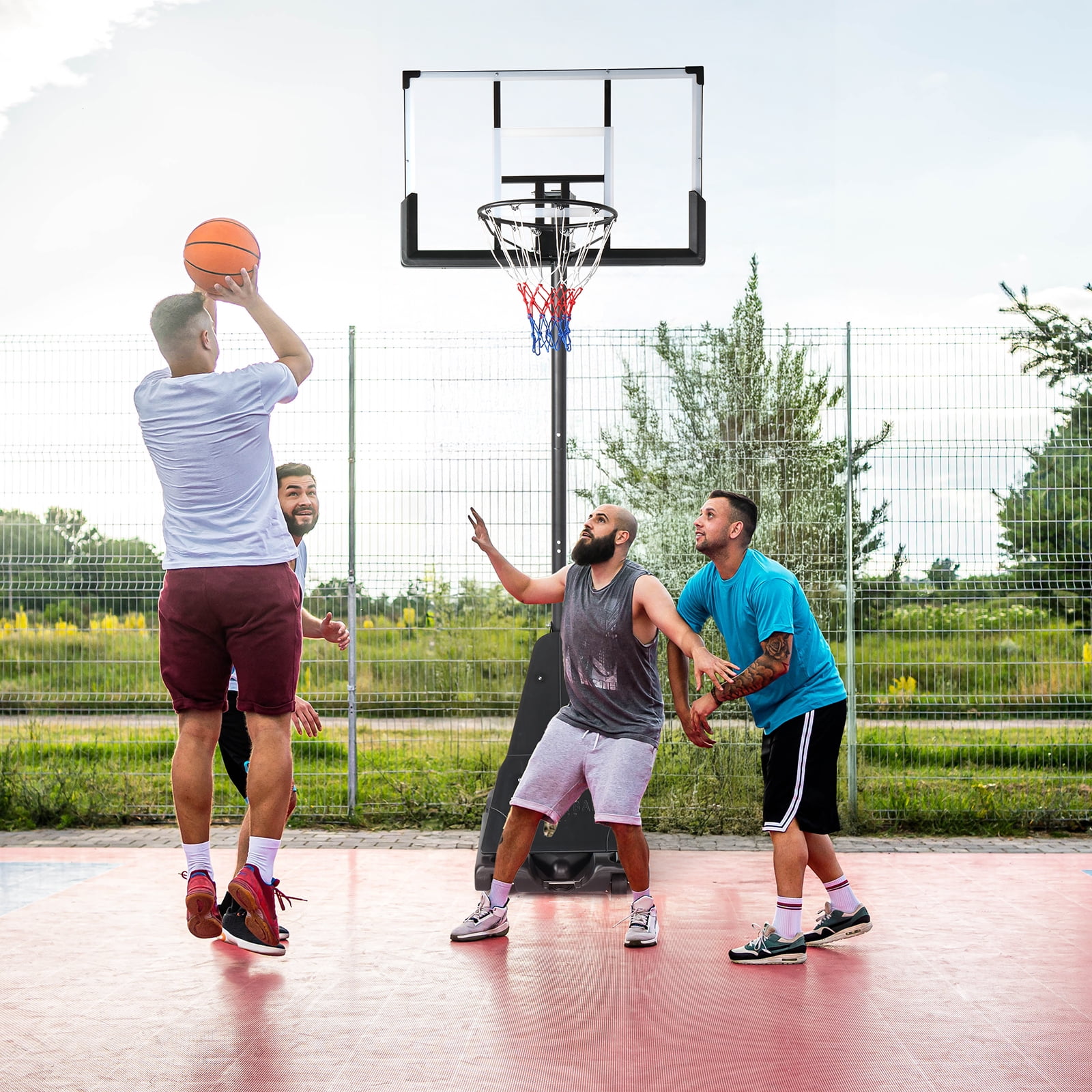 Ktaxon 44in 5.3-10ft Portable Adjustable Portable Basketball Hoop Outdoor