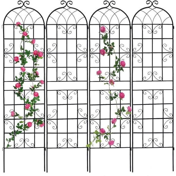 4 Pack Large Garden Trellis 86.7" H x 19.7" W Heavy Duty Rustproof Black Iron Plant Trellis for Potted Plant Support Metal Climbing Rose Trellis Vine Vegetable Cucumber