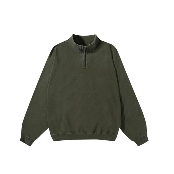 Xzbqbs Men's Long Sleeve Shirts Vintage Loose Fit Quarter Zip Stand Collar Crewneck Cotton Pullover Tops Distressed Washed Shirt