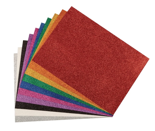 Creativity Street, PACAC4344, 9x12 Wonderfoam Glitter Sheets, 10 / Pack, White,Silver,Gold,Orange,Red,Pink,Green,Blue,Purple,Black