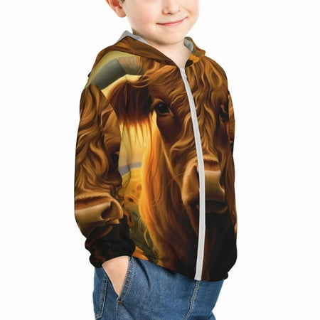 

Uemuo Sunset Sunflower Cow A Pattern Rash Guard for Boys Girls Long Sleeve Swim Shirts UPF 50+ UV Sun Protection Hooded Fishing Shirt with Pocket for Kid-2 Years