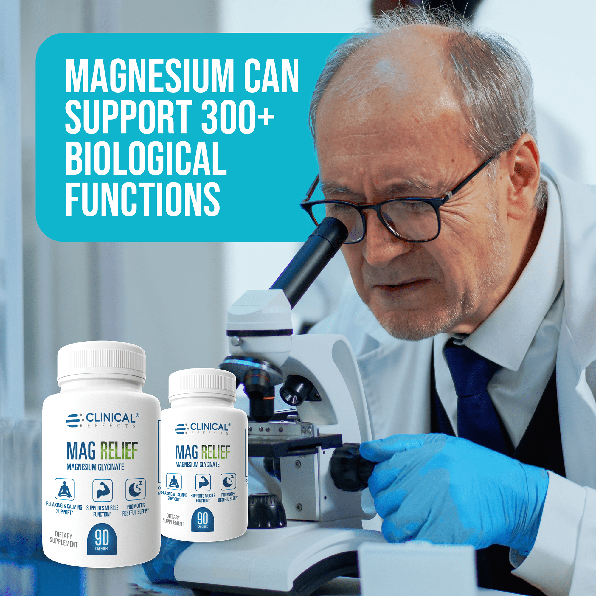 Clinical Effects Mag Relief Magnesium Supplement - 275mg Magnesium Glycinate Capsules - 90 Magnesium Capsules - Highly Absorbable Magnesium for Health Support - USA Made