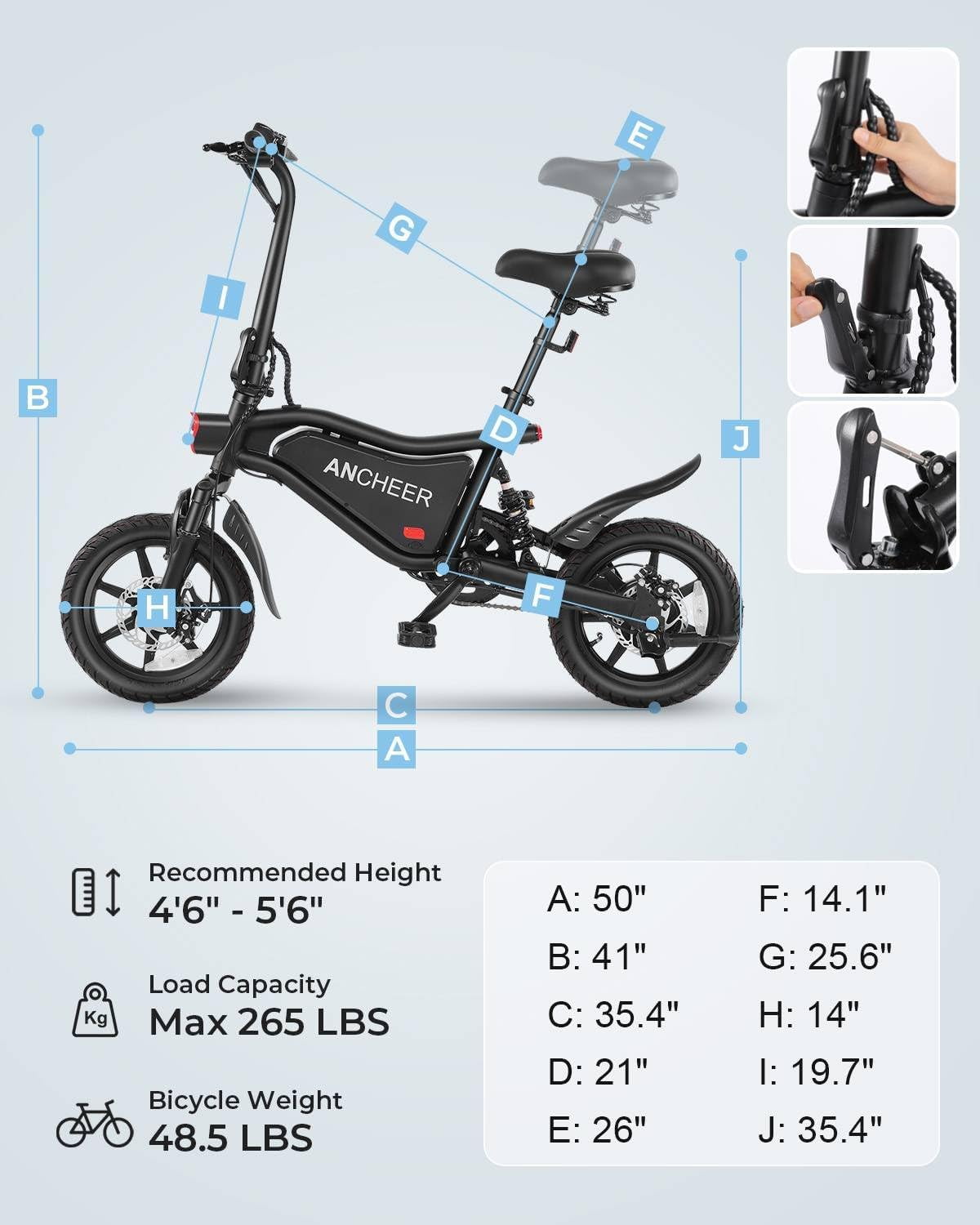 ANCHEER Peak 500W Electric Bike for Adults, Foldable Electric Bikes with 48V 374Wh Battery, 14" Electric Bicycle for Men Women, LCD Digital Display, Cruise Control Ebikes, Dual Suspension Fork UL2849