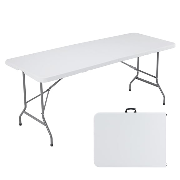 edx 6FT Folding Table, Outdoor Indoor Heavy Duty Portable with Carrying Handle for Camping, White,27.56"W x 70.89"D x 29.32"H