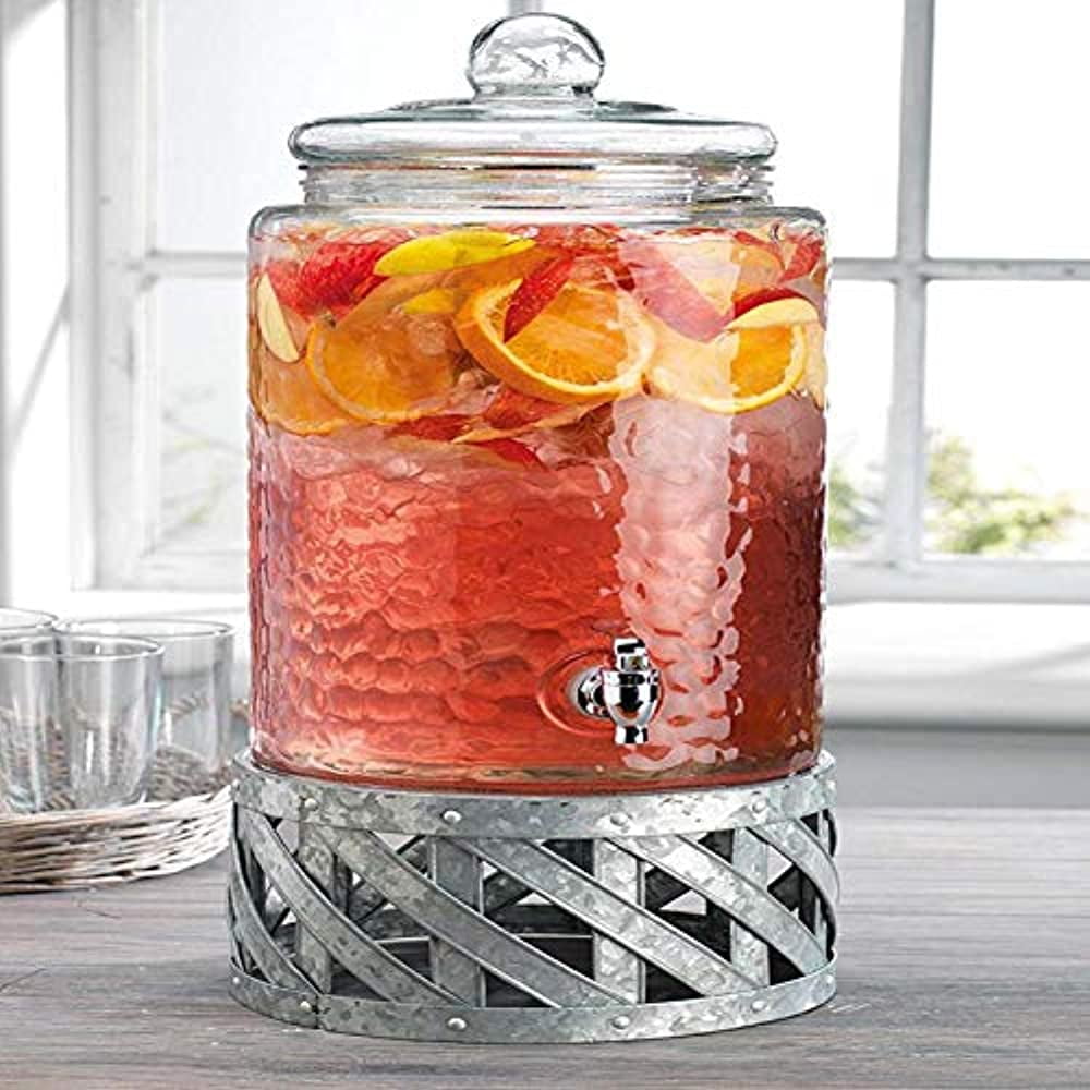 at Home 1-Gallon Beverage Dispenser on Galvanized Metal Base