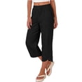 thumbnail image 4 of Women's Cropped Lounge Pants Lightweight Elastic Waist Pant with Pockets Summer Tulip Hem Trousers Black M, 4 of 8