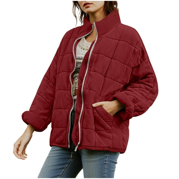 cocolona Womens Quilted Jackets Fall Casual Long Sleeve Zip Up Puffer Jacket Winter Warm Coats with Pockets