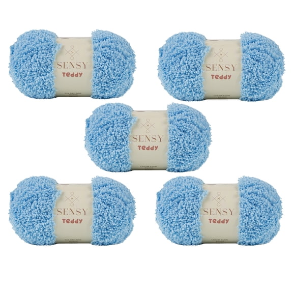 5 Skeins of Sensy Teddy Yarn for Crocheting, Sheepy Yarn, Sherpa Fleece Yarn, Soft Fluffy and Cozy Yarn, Baby Blanket Yarn, Amigurumi Yarn, 3.5 oz, 109 Yards, Gauge 5 Bulky (Baby Blue)