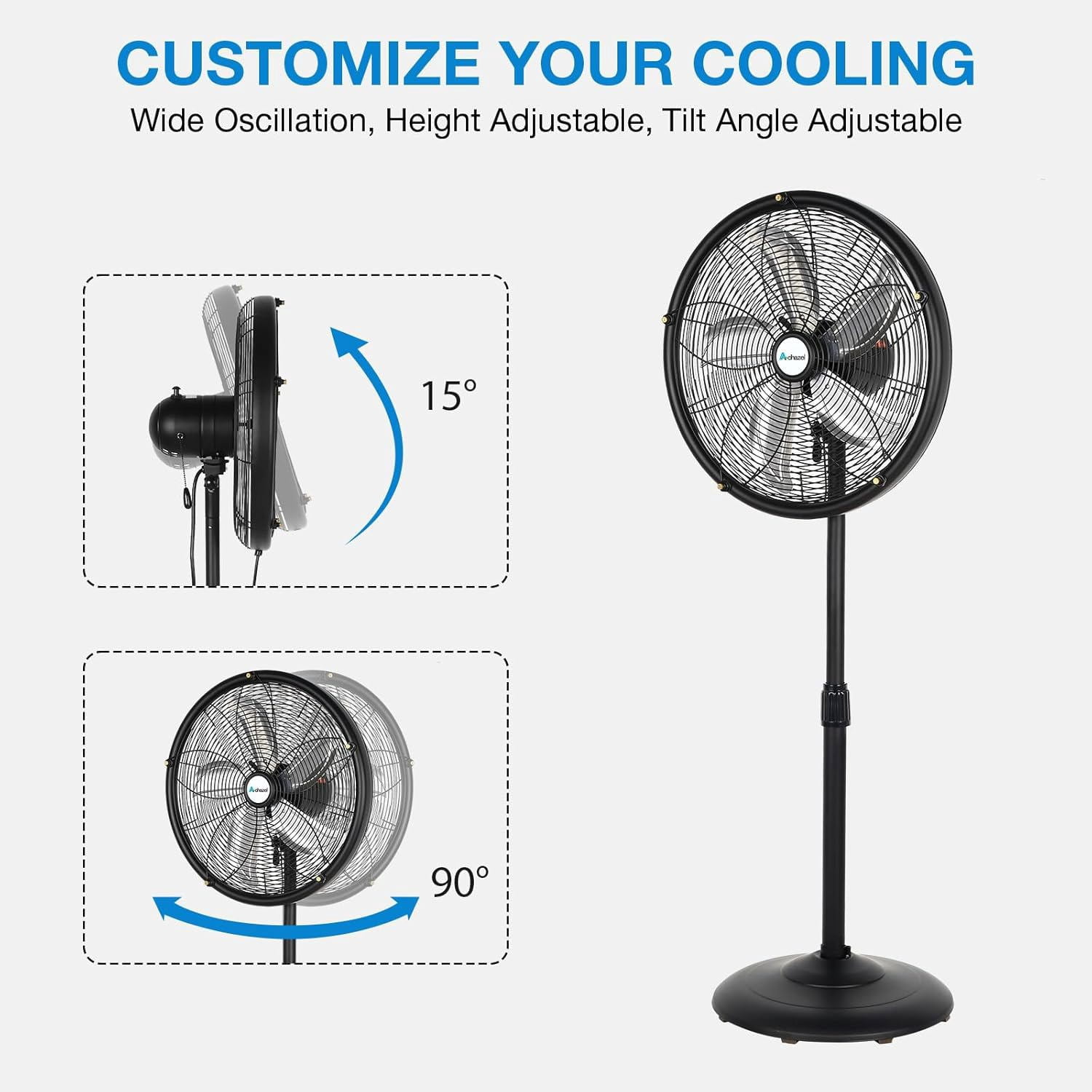Achazel 18" Outdoor Pedestal Misting Fan with Oscillation, 3-Speed Adjustable Height, High Velocity Patio Cooling Waterproof Industrial Fan Outside