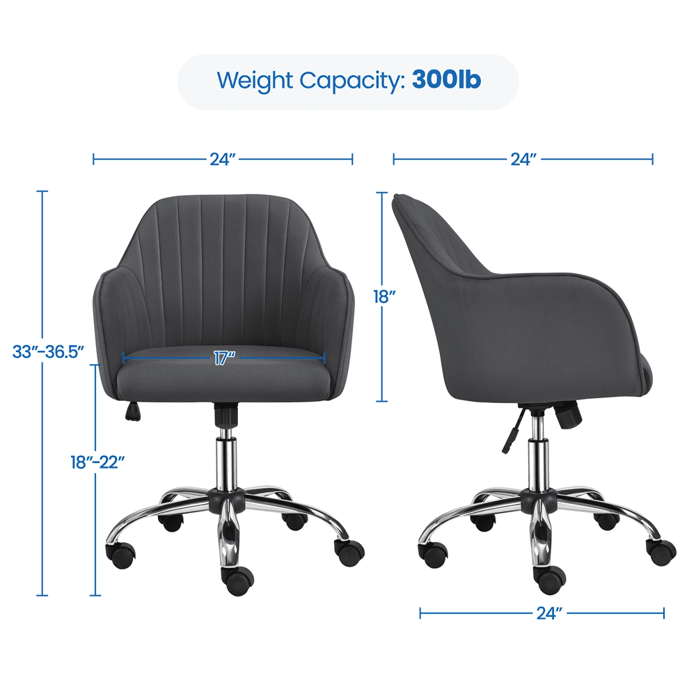 Alden Designs Velvet Mid-Back Task Chair with Armrests, Gray