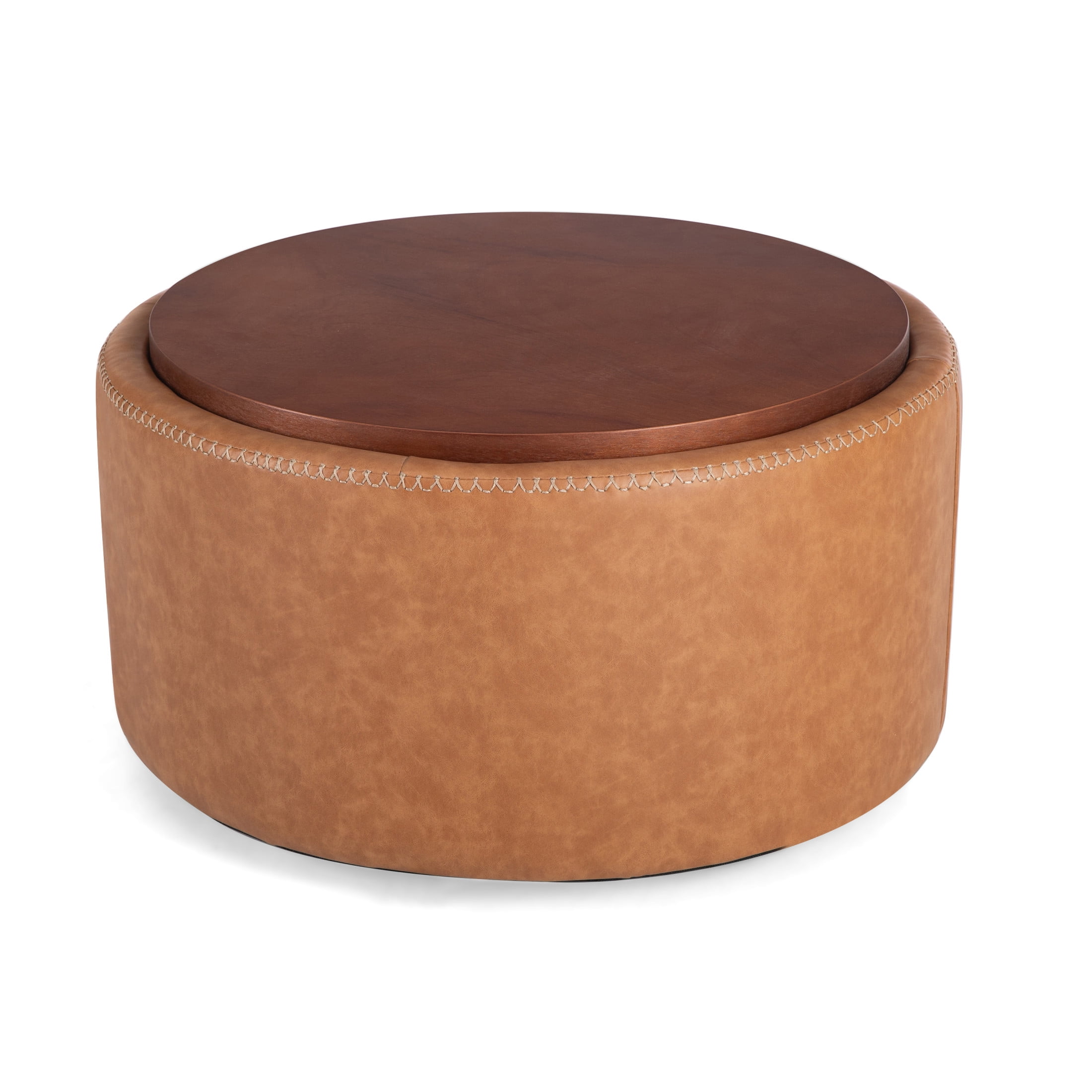 Christopher Knight Home 30" Round Storage Ottoman with Wheels, Removable Wood Lid, Brown