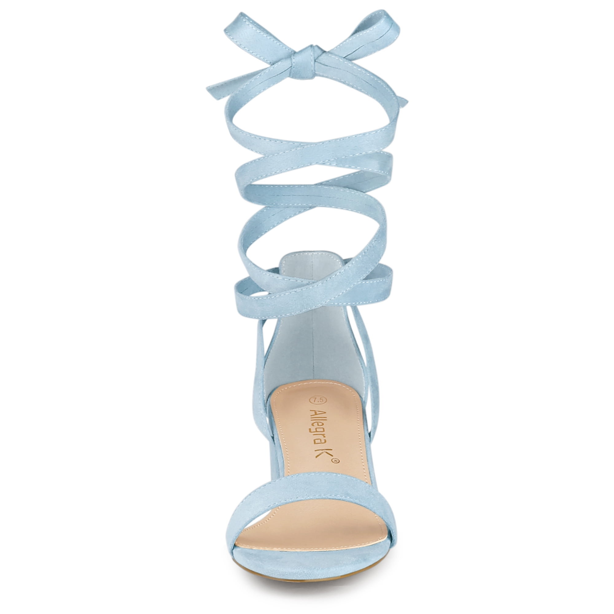 DARING DIVA Women's Open Toe Block Heel Lace Up Heels Sandals Sky Blue 6