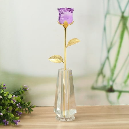 Glass Rose Flower, 24K Gold Plated Long Stem Artificial Rose Flower Anniversary Birthday Valentines Gift for