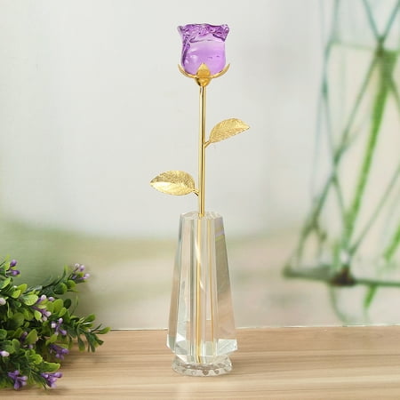 Blue Glass Flower Glass Rose Flower, 24K Gold Plated Long Stem Artificial Rose Flower Anniversary Birthday Valentines Gift for Her ()
