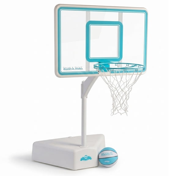 Dunn-Rite Splash & Shoot Pool Basketball Hoop, Adjustable Height Backboard – 200lbs Water-Filled Base, Stainless Steel Rim & Waterproof Basketball, Made in USA, Clear Aqua