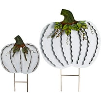 Metal Pumpkin Stakes Yard Signs Fall Decor Decorative Garden Stake Lawn Pumpkins Ornaments Outdoor Autumn Decoration for Harvest Halloween Thanksgiving (17.5" H 26" H White)