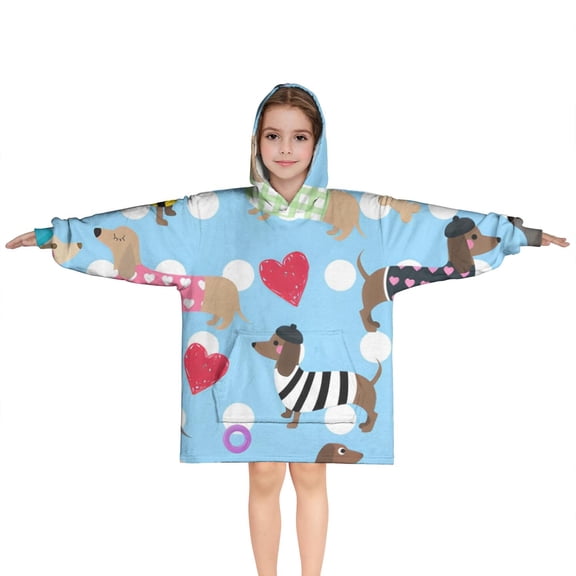 Colorful Funny Dachshund Blanket Hoodies for Kids 6-13YR Oversize Wearable Blanket Hoodies for Boys Girls Teens