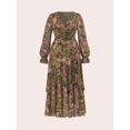 thumbnail image 3 of Multicolor Floral Print Wrap Dress With Ruffle Hem And Cinched Waist For Women, 3 of 6
