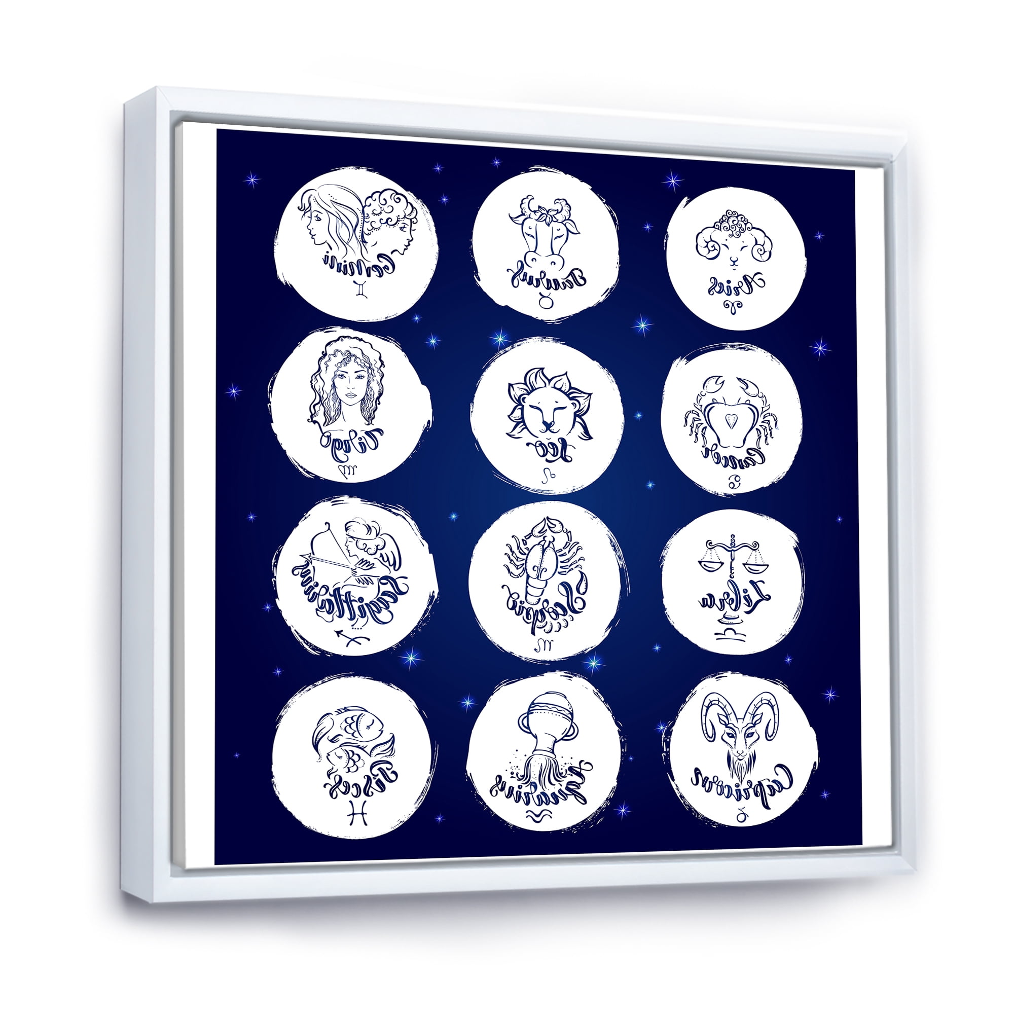 Designart 'Zodiac Diagram & Signs On Blue' Modern Framed Canvas Wall Art Print