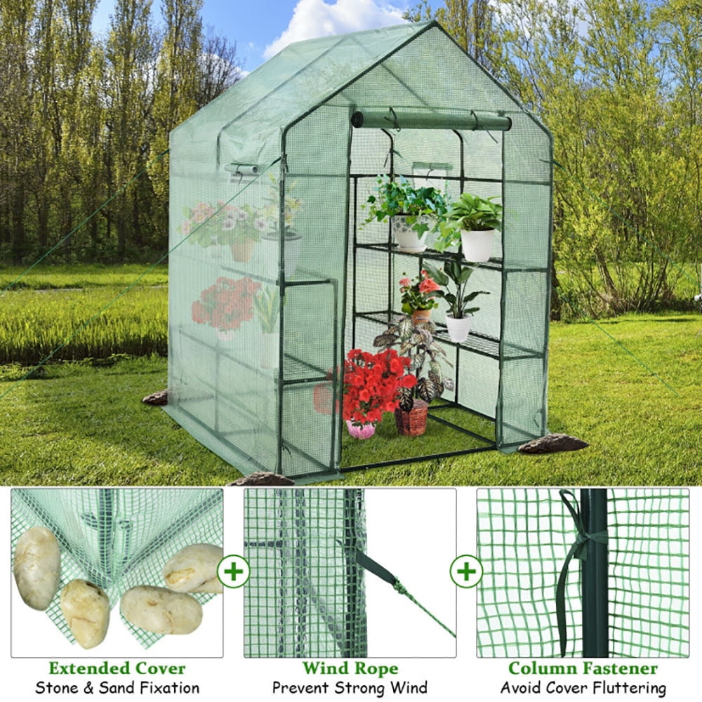 Resenkos Walk-in Greenhouse,Plant Gardening Green House,Walk-in Greenhouse 56 x 56 x 77 Inch Gardening with Observation Windows