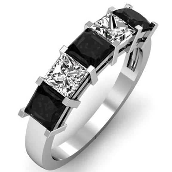 Dazzlingrock Collection 2.00 Carat (ctw) 10K Princess Black & White Diamond 5 Stone Wedding Band 2 CT, White Gold, Size 6.5