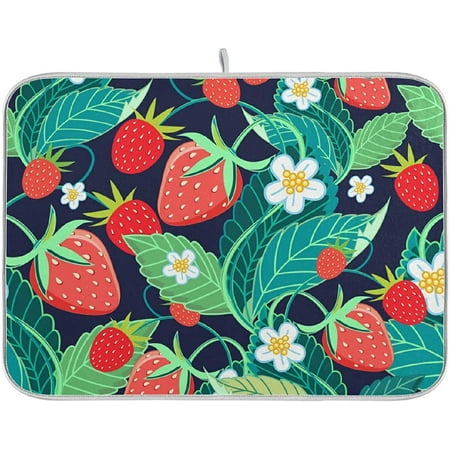 

Green Leaves Red Strawberries Dish Drying Mat for Kitchen Counter Absorbent Heat Resistant Microfiber Dishes Drainer Mat 18x24in Dish Pad Sink Mat Protective Pad
