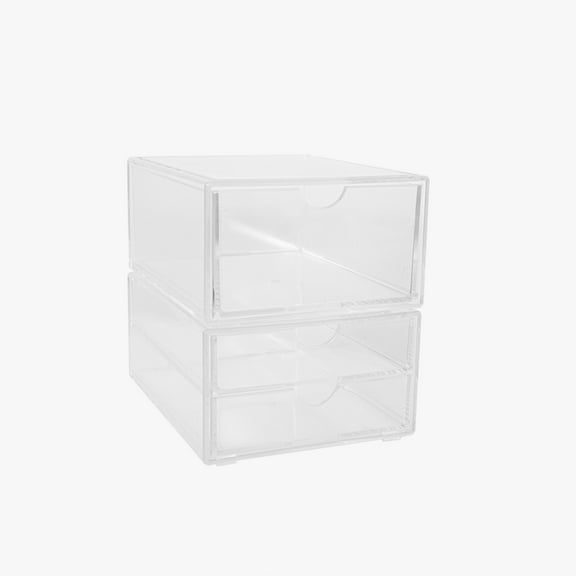 Martha Stewart Brody Set of 2 Plastic Stackable Office Desktop Organizer Boxes, Single Drawer and 2 Drawers, 6" x 7.5"
