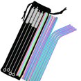 thumbnail image 2 of Metal Reusable Straw Set 304 Stainless Steel Straw Straight Bent Drinking Straw With Case Cleaning Brush Set Party Bar Accessory 9pcs silver, 2 of 6