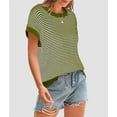 thumbnail image 3 of PRETTYGARDEN Womens Spring Summer Sweaters Casual Round Neck Cap Sleeve Vests Trendy Striped Pullover Knit Tops, 3 of 9