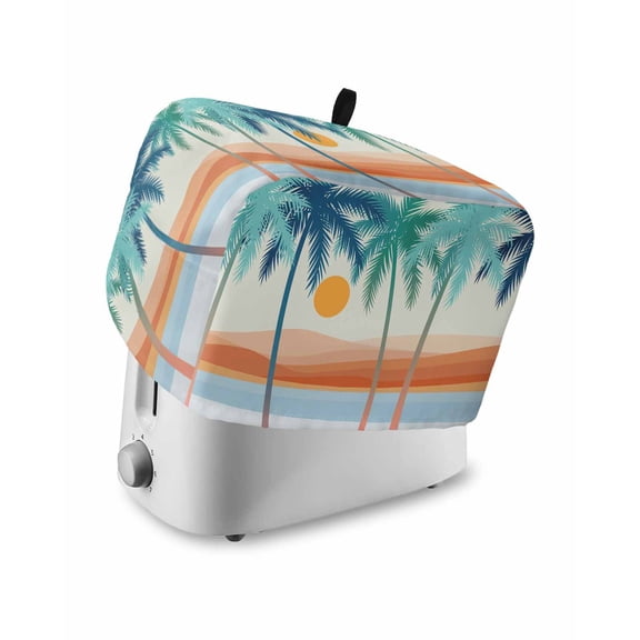 Boho Summer Beach Small Toaster Cover 2 Slice, Kitchen Appliance Covers, Abstract Tropical Palm Trees Watercolor Toaster Oven Cover with Loop, Bread Machine Cover Polyester Dust Cover Protection