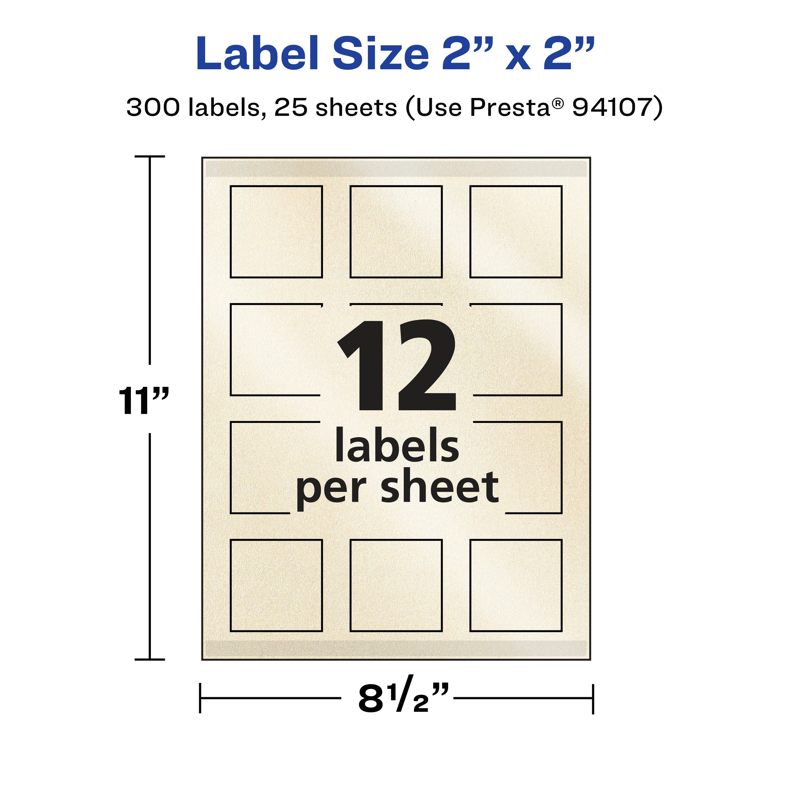 Avery Pearlized Ivory Square Labels, 2" x 2", 300ct