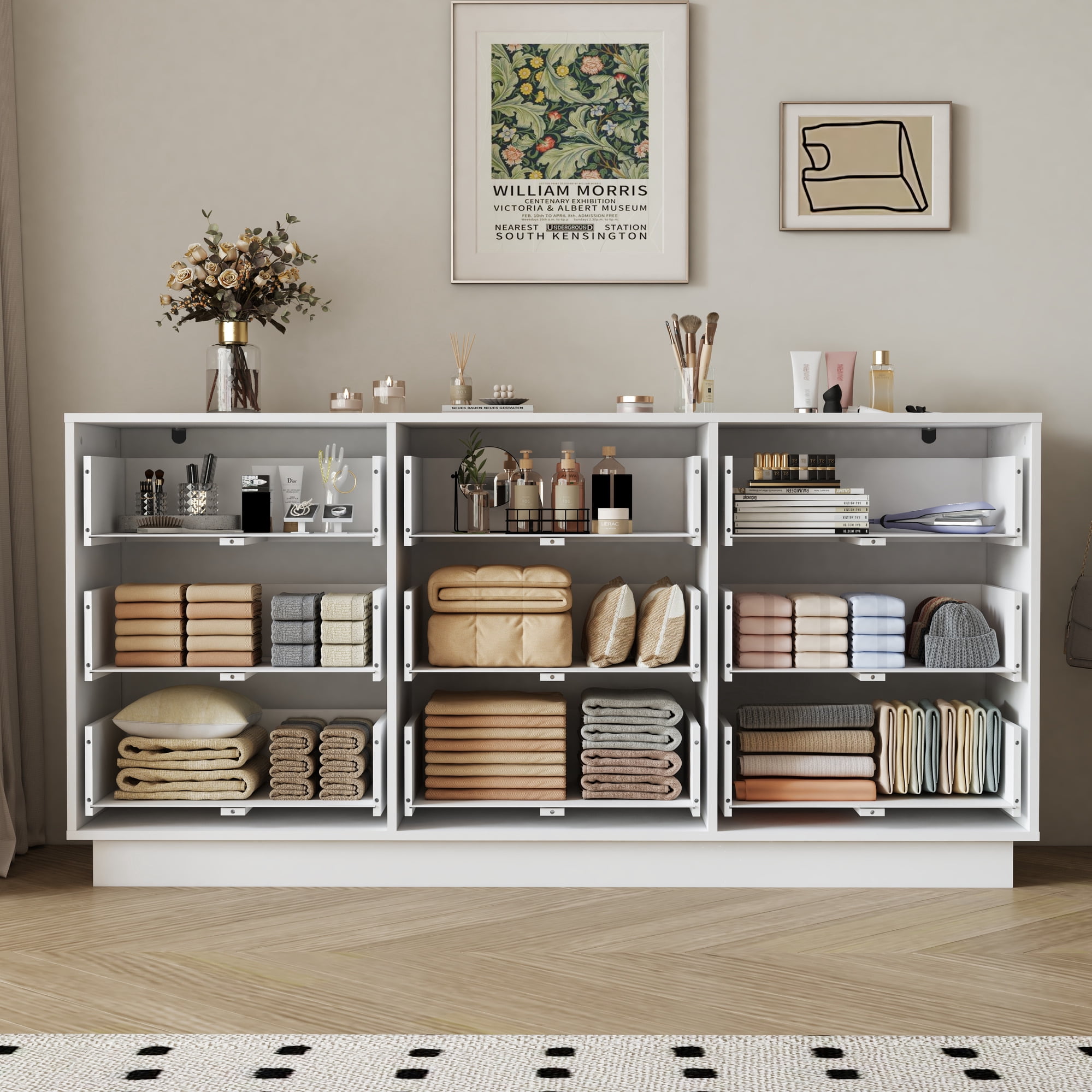 Noble House 63" Wide 9-Drawer Dresser, Storage Chest with Handleless Design for Bedroom, Living Room, White