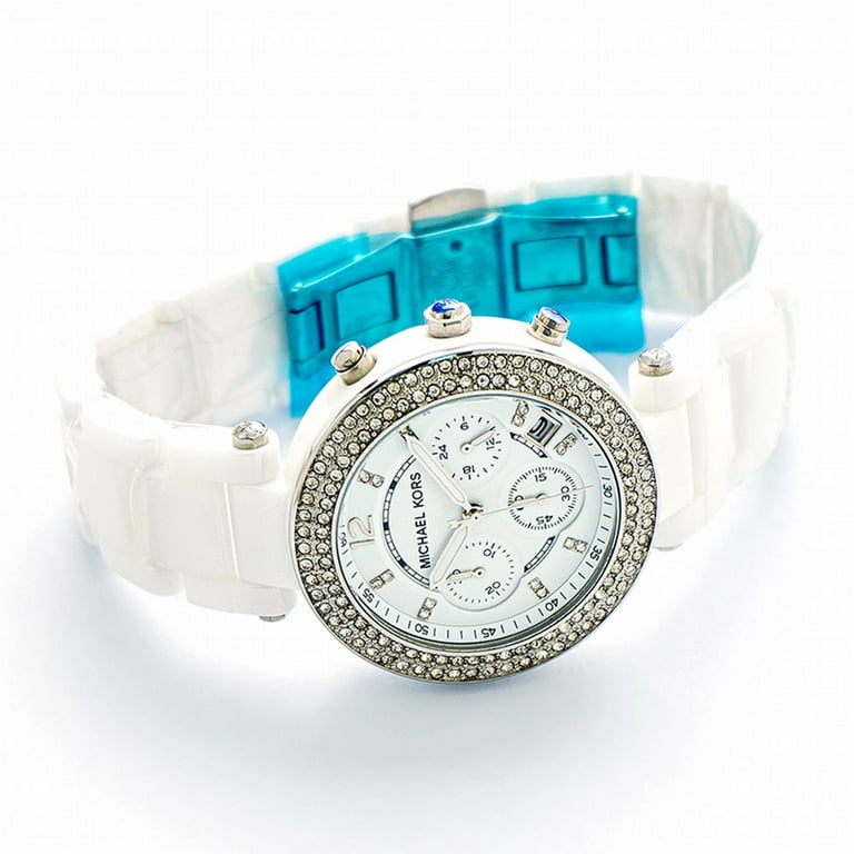 Ladies white ceramic michael kors clearance watch