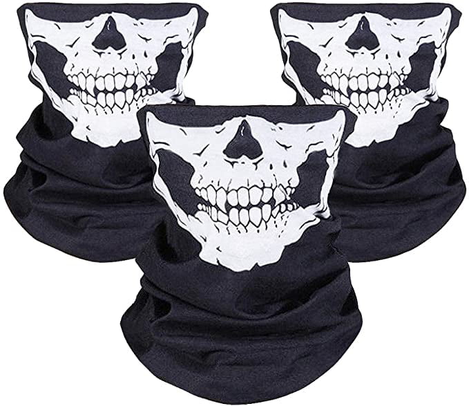 2 Pack Seamless Skull Mask Motorcycle Bicycle Half Face Tube Skeleton Mask for Halloween 
