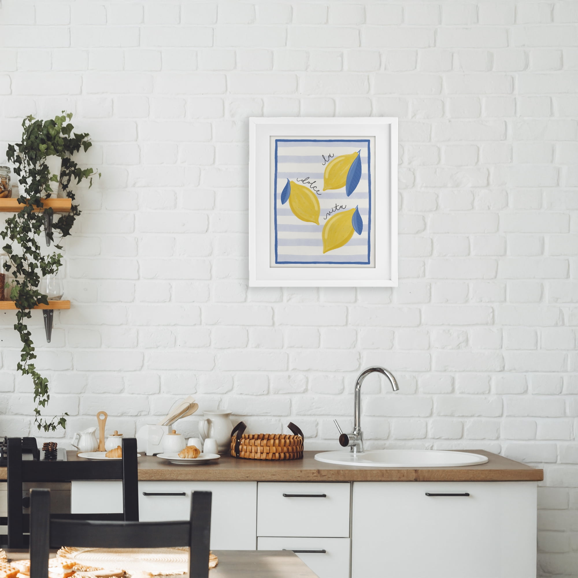 Stupell Industries Dolce Vita Lemons & Stripes White Framed Print Under Glass, design by Jalynn Heerdt
