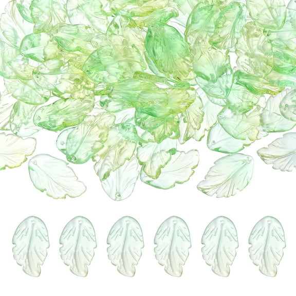 Uxcell Glass Leaf Beads, 100Pcs Cute Crystal Leaf Charms, Translucent Czech Spacer Beads for DIY Jewelry Making Bracelets Necklace Wind Chimes Suncatchers, Gradient Green Yellow
