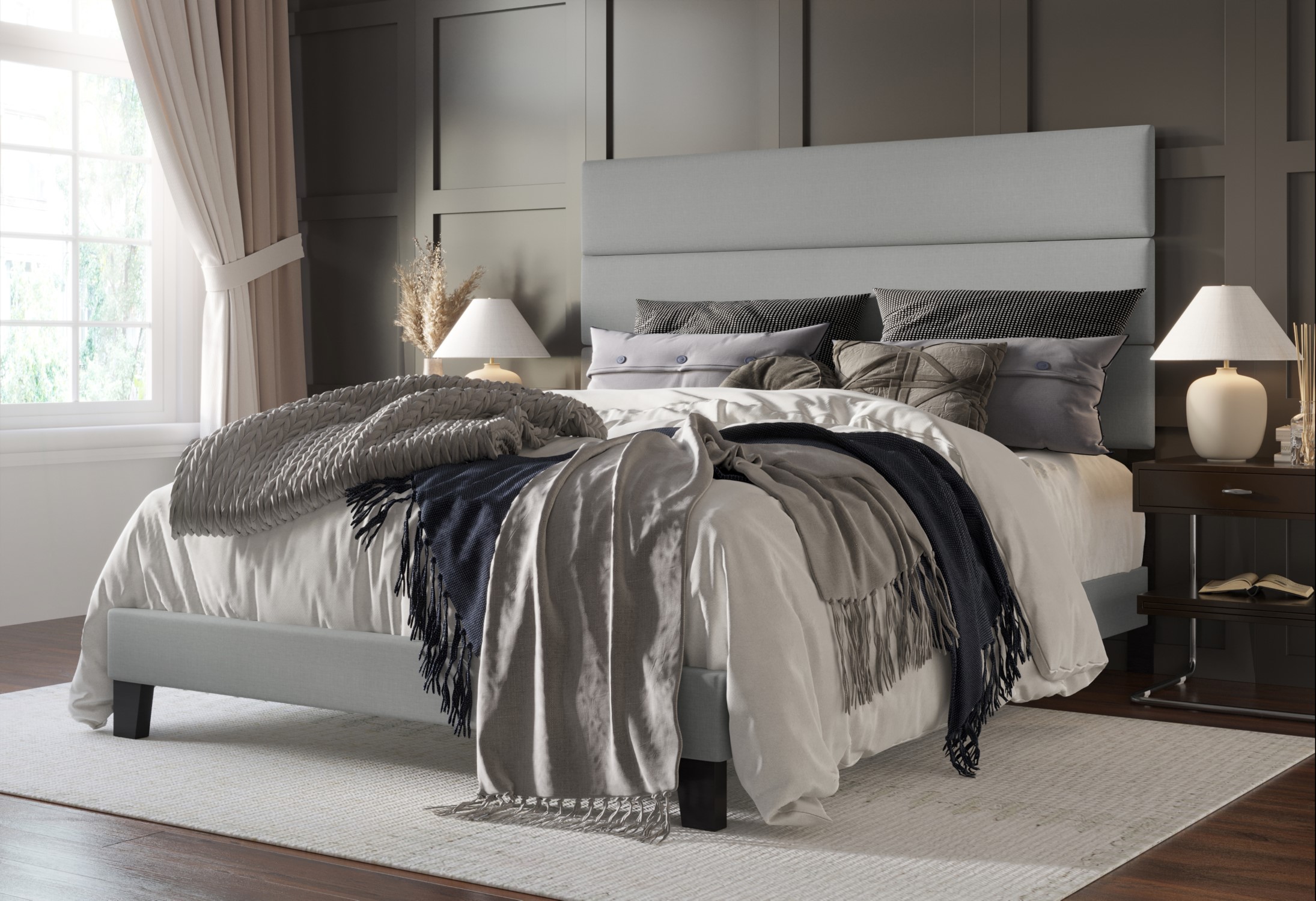 Home Design Adrian Full Upholstered Platform Bed Frame