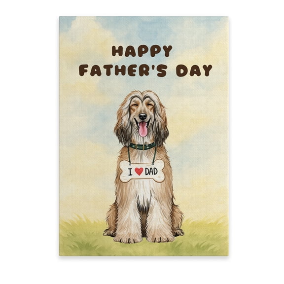 Cute Afghan Hound Loves Dad Happy Father's Day Vertical Matte Canvas Poster Dog Lover Wall Art Home Decor - 12008