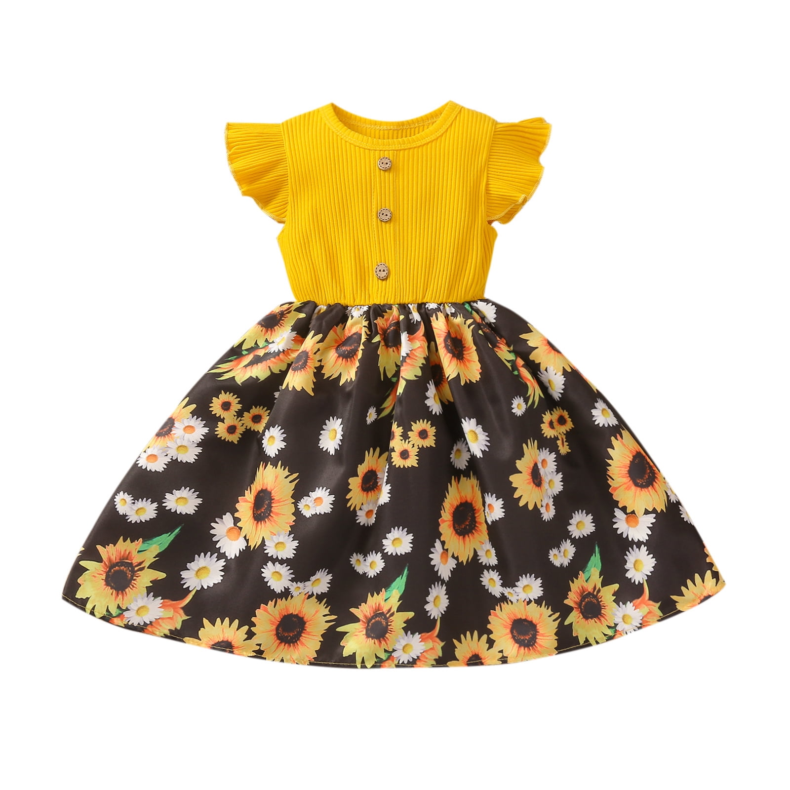 Nituyy Baby Girls Summer Ruffle Sunflower Print Dresses Sundress