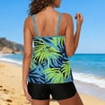 thumbnail image 6 of Staron Women's Hawaiian Print Bikini Swimsuit with Removable Padded Bra High Cut Tankini Top and Bottoms with Pockets Beach Vacation Swimwear, Green XL, 6 of 7