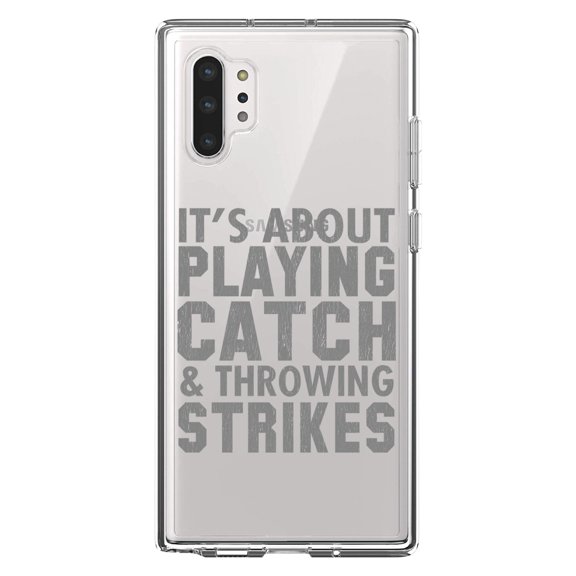 DistinctInk Clear Shockproof Hybrid Case for Galaxy Note 10 PLUS (6.8" Screen) - TPU Bumper Acrylic Back Tempered Glass Screen Protector - It's About Playing Catch & Throwing Strikes