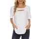 thumbnail image 1 of Top de manga corta para mujer Moda Casual Cuello redondo Escote hueco Color sólido Camisa de manga corta Blanco S, 1 of 7