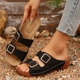 thumbnail image 5 of Rokment Womens Buckles Orthopedic Platform Slip on Sandals with Arch Support Comfortable Classic Casual Leather Wedges Walking Dress Slides for Beach Summer Black Size 6, 5 of 7