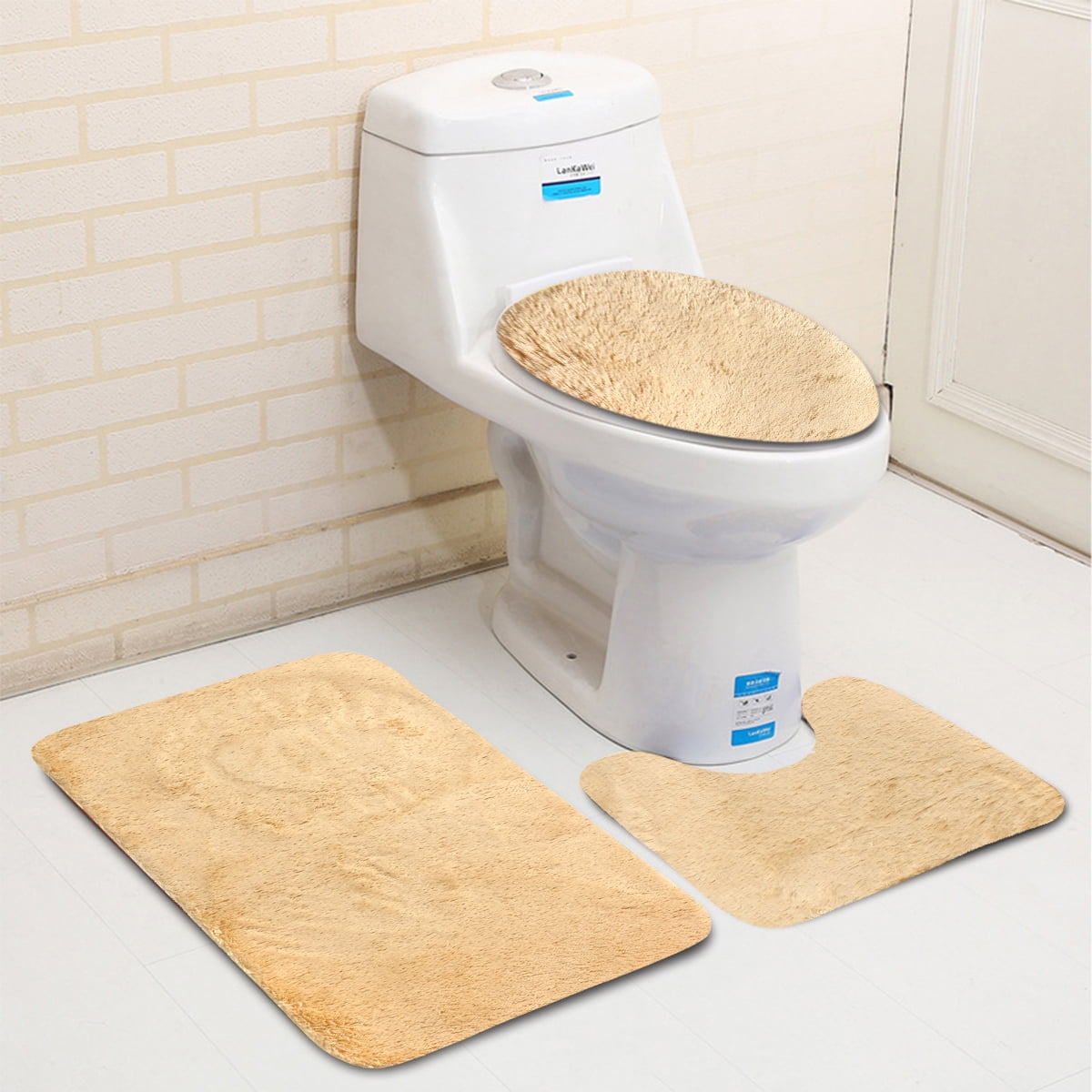 3Pcs /set Nonslip Toilet Lid Cover + Floor Pedestal Rug + Pad Mat